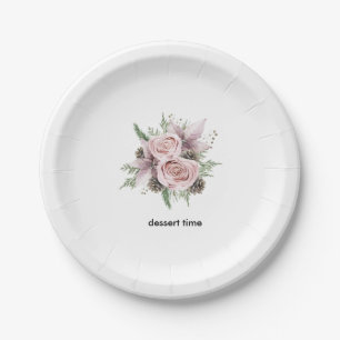 Winter baby in bloom pink floral poinsettia paper plate