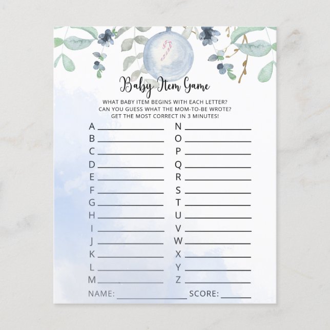 Winter Baby Item Game. Baby Shower Game (Front)