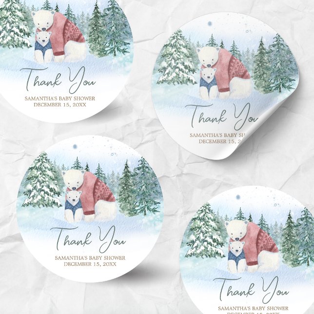 Winter Baby It's Cold Outside Baby Shower Classic Round Sticker (Winter Baby Shower Sticker)