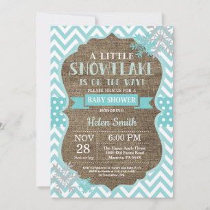 Winter Baby Shower Aqua Snowflake Burlap Invitation