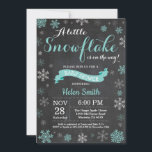 Winter Baby Shower Aqua Snowflake Chalkboard Invitation<br><div class="desc">Winter Baby Shower invitation. Aqua Snowflake. Boy or Girl Baby Shower Invitation. Winter Holiday Baby Shower Invite. Aqua and White Snowflakes. Chalkboard Background. For further customisation,  please click the "Customise it" button and use our design tool to modify this template.</div>