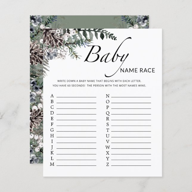 Winter baby shower baby name race game (Front/Back)