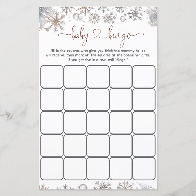 Winter Baby Shower Bingo Game (Front)