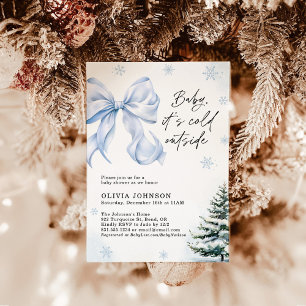 Winter Baby Shower, Blue Bow It's Cold Outside  Invitation
