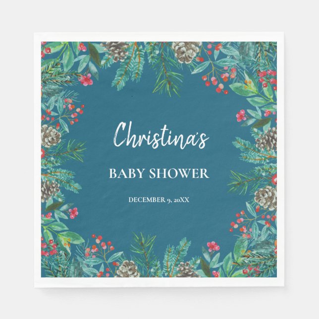 Winter Baby Shower Blue Napkin (Front)