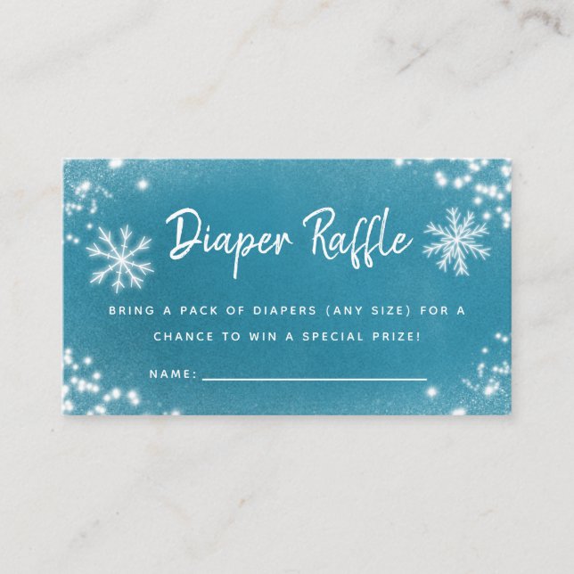 Winter Baby Shower Blue Snow Diaper Raffle Ticket Enclosure Card (Front)