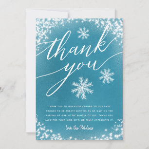 Winter Baby Shower Blue Snow Thank You Card