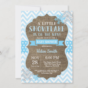 Winter Baby Shower Blue Snowflake Burlap Invitation