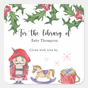 Winter Baby Shower bookplate, books for baby Square Sticker