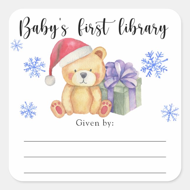 Winter baby Shower bookplate, books for baby Square Sticker (Front)