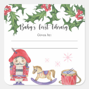 Winter baby Shower bookplate, books for baby Square Sticker