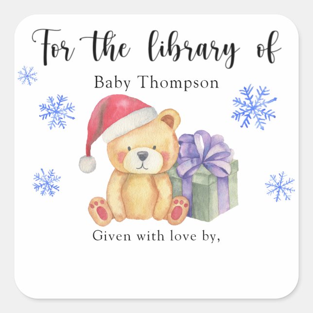 Winter Baby Shower bookplate, books for baby Square Sticker (Front)