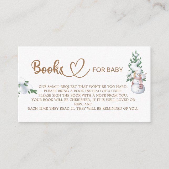 Winter Baby Shower Books for the Baby Enclosure Card (Front)