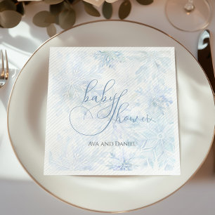 Winter Baby Shower Boy Blue Snowflake Napkin