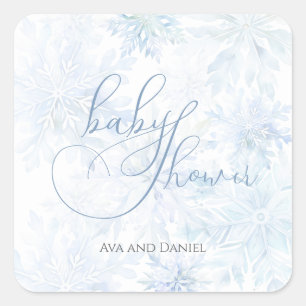 Winter Baby Shower Boy Blue Snowflake Square Sticker