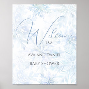 Winter Baby Shower Boy Blue Snowflake Welcome Poster