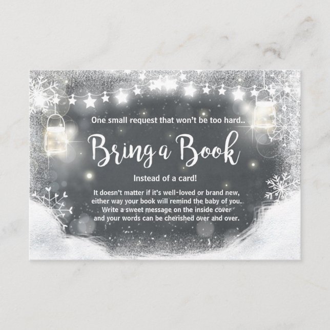 Winter Baby Shower Bring a book Snow Rustic Dark Enclosure Card (Front)