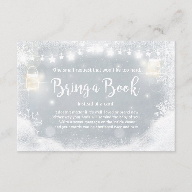 Winter Baby Shower Bring a book Snow Rustic Grey Enclosure Card (Front)