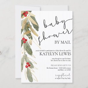 Winter Baby Shower by Mail Invitation Gold Holly