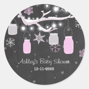 Winter Baby shower Cold outside jars pink sticker