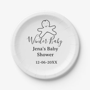Winter baby shower cookie black scribble hand-draw paper plate