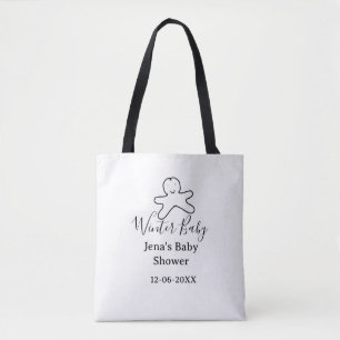 Winter baby shower cookie black scribble hand-draw tote bag