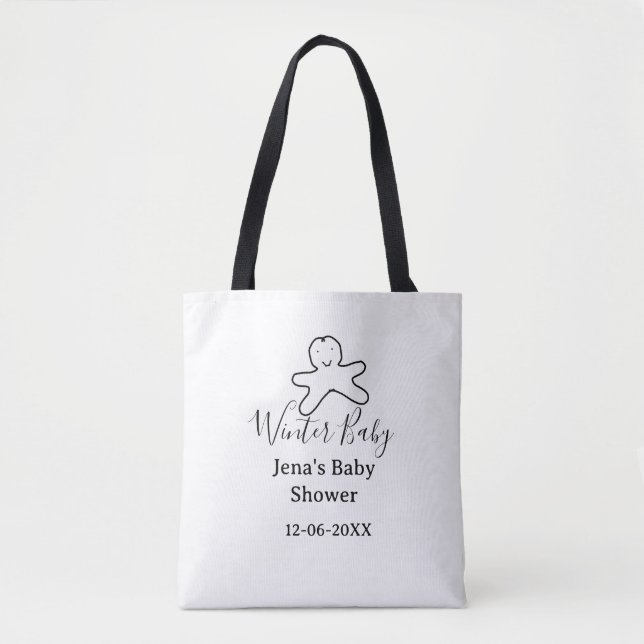 Winter baby shower cookie black scribble hand-draw tote bag (Front)