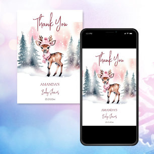Winter baby shower cute deer pink thank you invitation