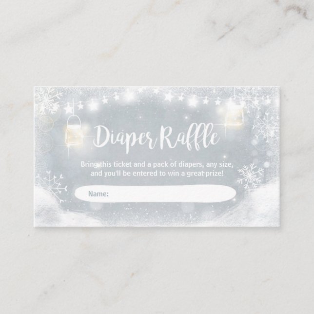 Winter Baby Shower Diaper Raffle Card Rustic Snow (Front)
