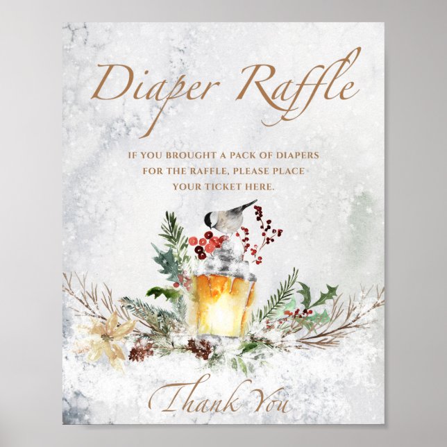 Winter baby shower diaper raffle sign (Front)