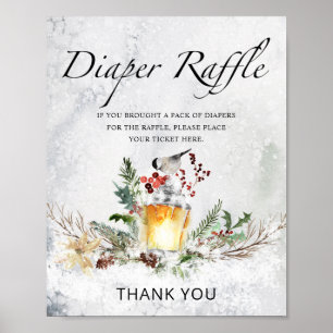 Winter baby shower diaper raffle sign