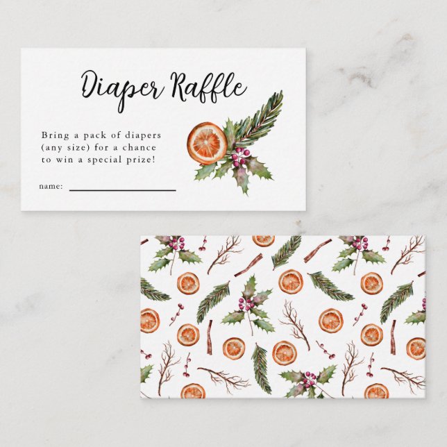 Winter Baby Shower Diaper Raffle Ticket  Enclosure Card (Front/Back)