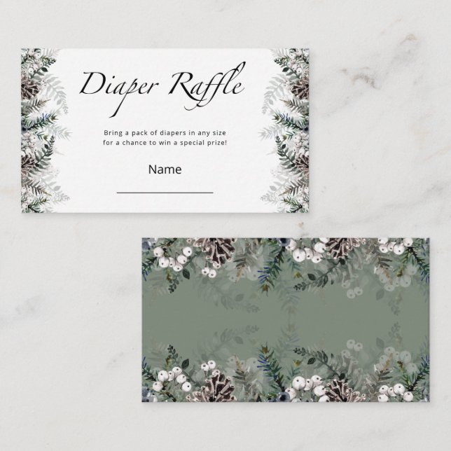 Winter baby shower diaper raffle ticket  enclosure card (Front/Back)