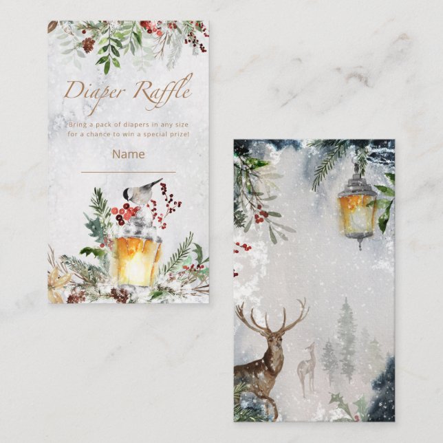 Winter baby shower diaper raffle ticket enclosure card (Front/Back)