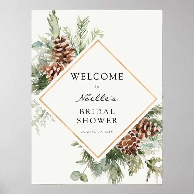 Winter Baby Shower Evergreen Welcome Poster (Front)