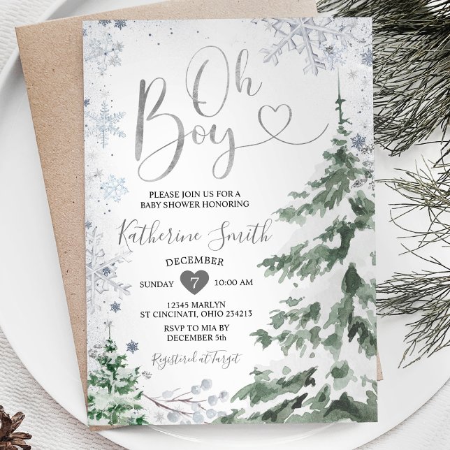 Winter Baby Shower Forest Silver Snowflakes Invitation (Creator Uploaded)
