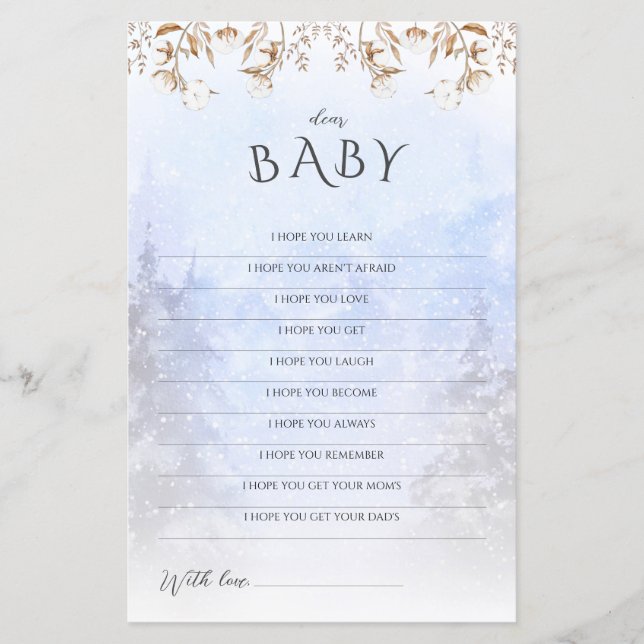 Winter Baby Shower Game Dear Baby Wishes (Front)