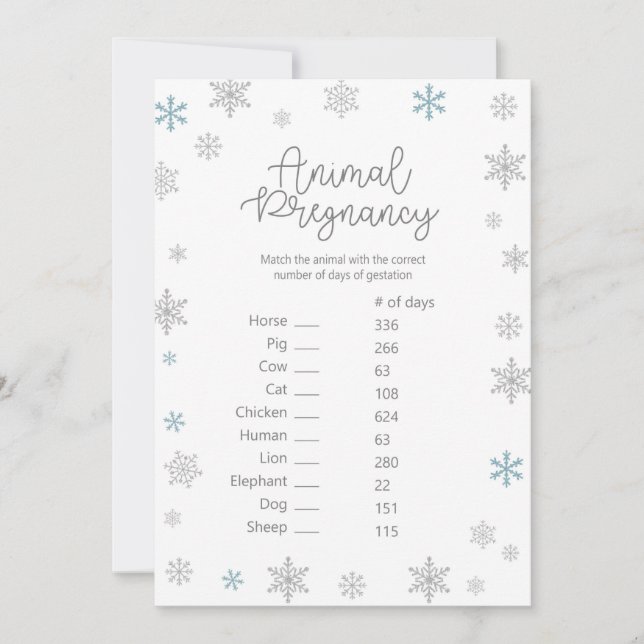 Winter Baby Shower Game w answer back 5x7 size Invitation (Front)