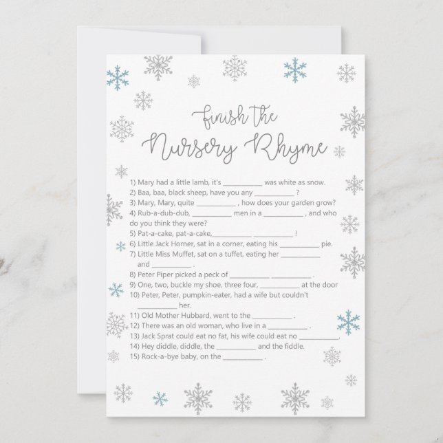 Winter Baby Shower Game w answer back 5x7 size Invitation (Front)