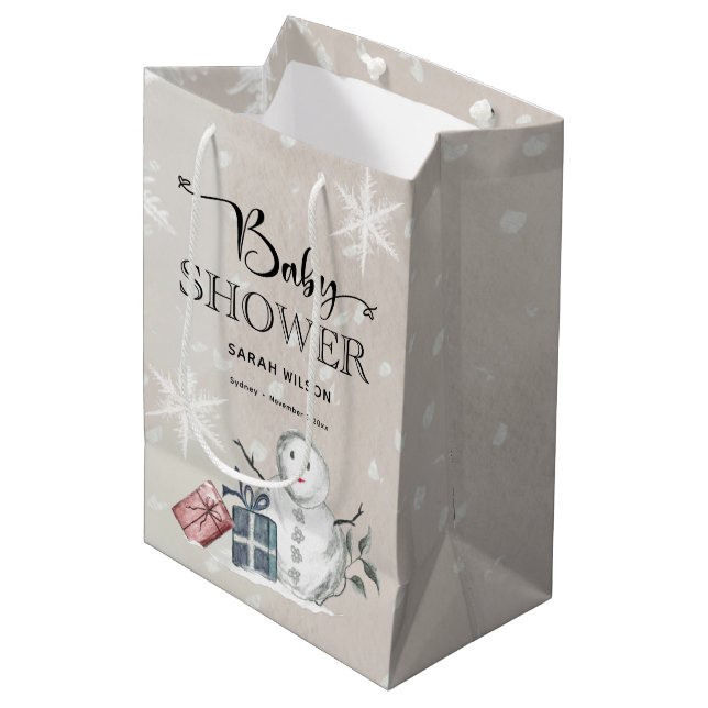 Winter Baby Shower Gift Bag (Front Angled)