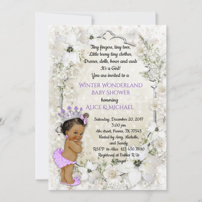 Winter Baby Shower Girl,brunette,Winter Wonderland Invitation (Front)