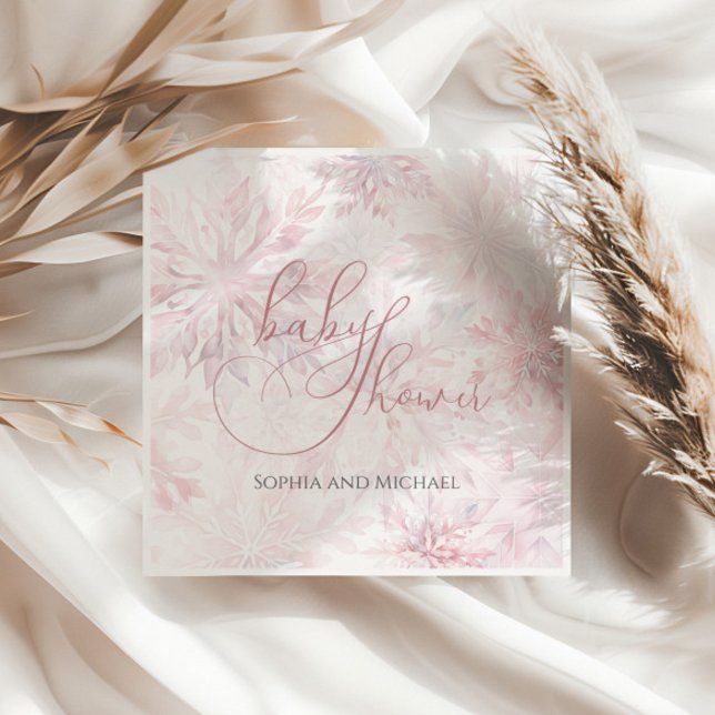 Winter Baby Shower Girl Pink Snowflake Napkin (Creator Uploaded)