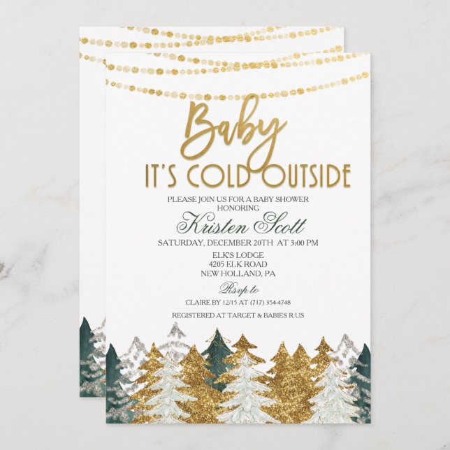 Winter Baby Shower Glitter Tree Invitation (Front/Back)
