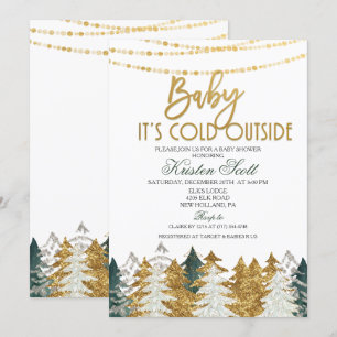 Winter Baby Shower Glitter Tree Invitation