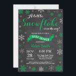 Winter Baby Shower Green Snowflake Chalkboard Invitation<br><div class="desc">Winter Baby Shower invitation. Green Snowflake. Boy or Girl Baby Shower Invitation. Winter Holiday Baby Shower Invite. Green and White Snowflakes. Chalkboard Background. For further customisation,  please click the "Customise it" button and use our design tool to modify this template.</div>