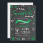 Winter Baby Shower Green Snowflake Chalkboard Invitation<br><div class="desc">Winter Baby Shower invitation. Green Snowflake. Boy or Girl Baby Shower Invitation. Winter Holiday Baby Shower Invite. Green and White Snowflakes. Chalkboard Background. For further customisation,  please click the "Customise it" button and use our design tool to modify this template.</div>