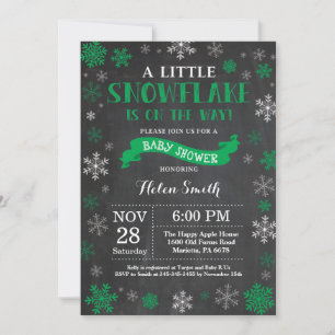 Winter Baby Shower Green Snowflake Chalkboard Invitation