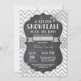 Winter Baby Shower Grey Snowflake Chalkboard Invitation