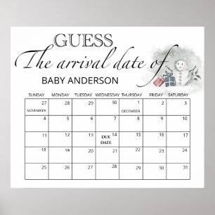 Winter Baby Shower Guess Due Date Calendar Poster