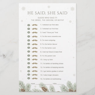 Winter Baby Shower He Said She Said Game